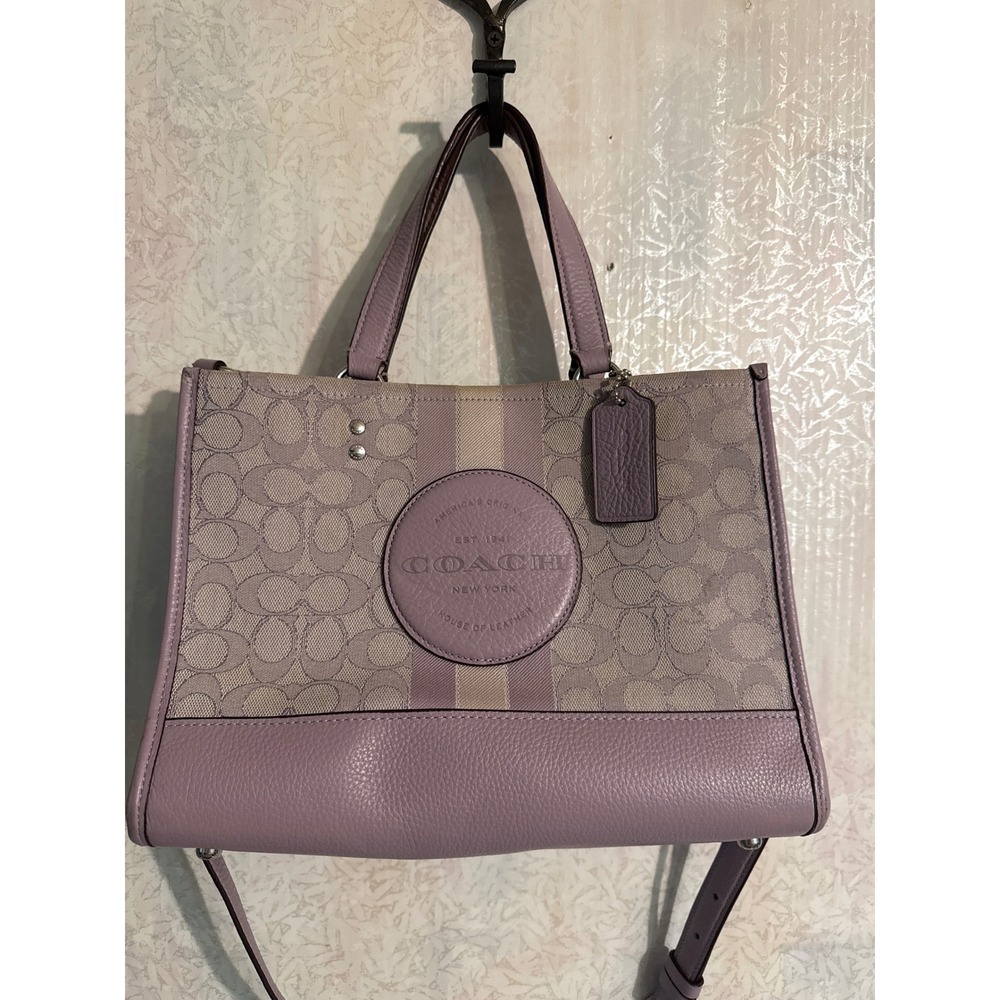 Coach Dempsey Tote 22 Signature Jacquard Stripe Lavender Purple C2829